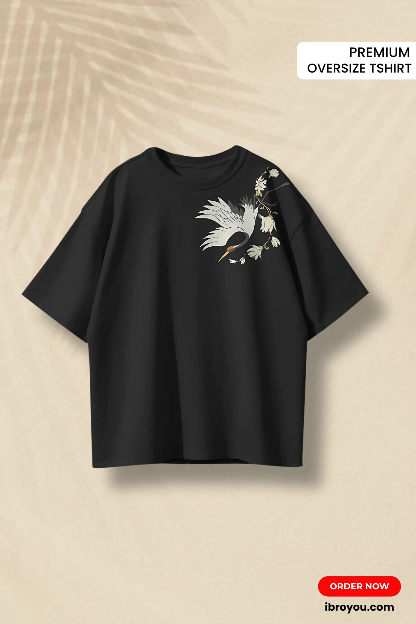 Crane & Blossom” Oversized T-Shirt – 240 GSM Premium Cotton (Black)
